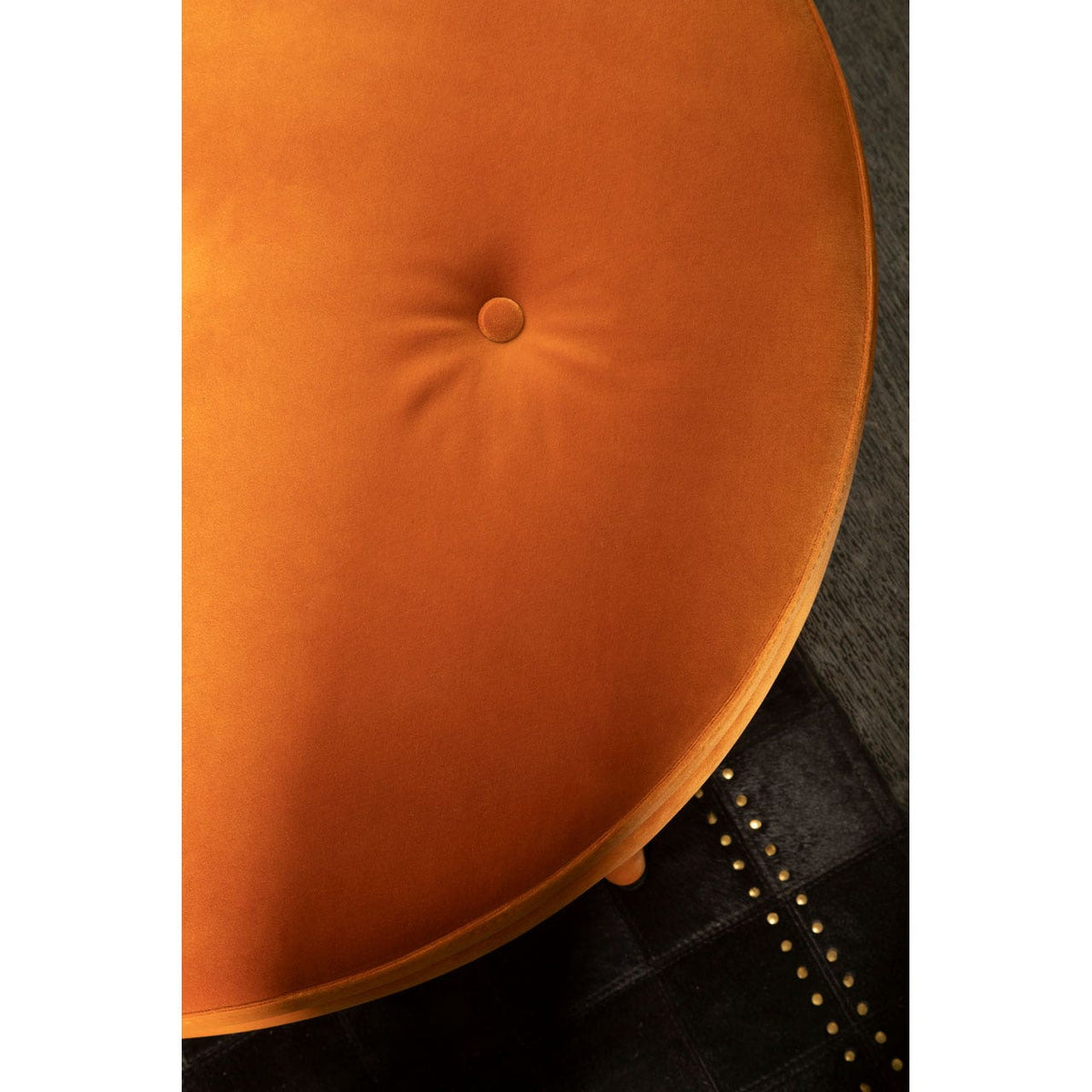 Orange Velvet Button Tufted Footstool