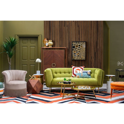 Orange Velvet Button Tufted Footstool
