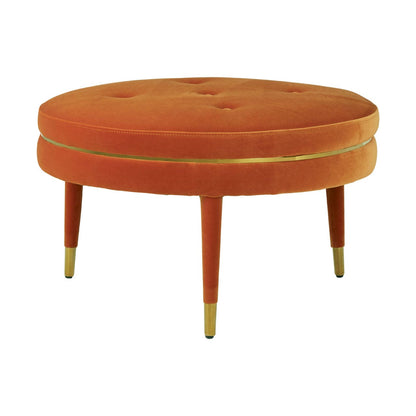 Orange Velvet Button Tufted Footstool