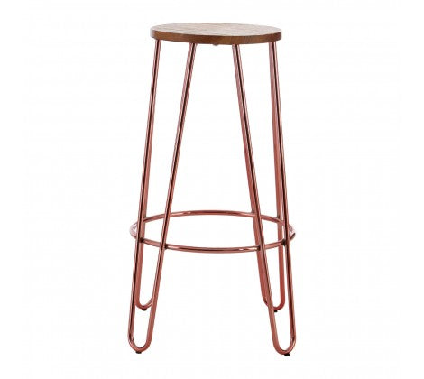 Elm Wood & Rose Gold Bar Stool
