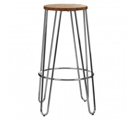 Elm Wood & Chrome Bar Stool