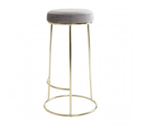 Grey Velvet and Gold Tall Bar Stool
