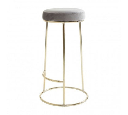 Grey Velvet and Gold Tall Bar Stool
