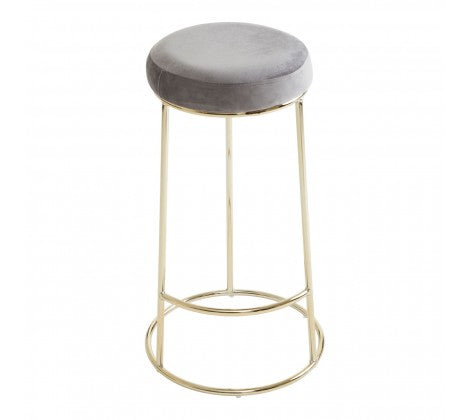 Grey Velvet and Gold Tall Bar Stool