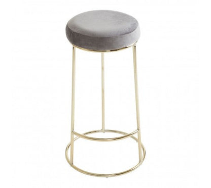 Grey Velvet and Gold Tall Bar Stool