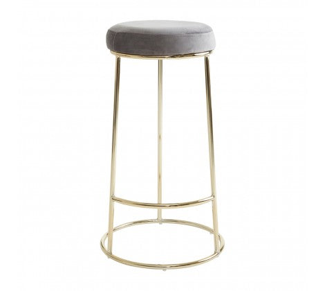 Grey Velvet and Gold Tall Bar Stool