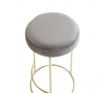 Grey Velvet and Gold Tall Bar Stool