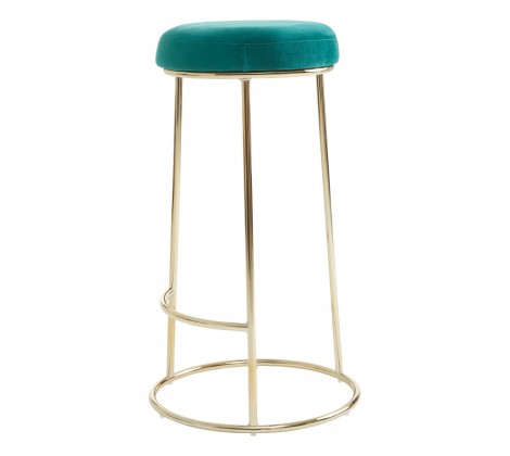 Green Velvet and Gold Tall Bar Stool