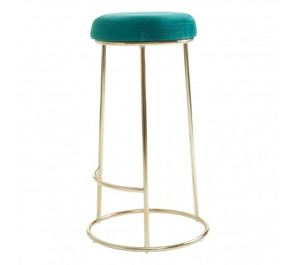Green Velvet and Gold Tall Bar Stool