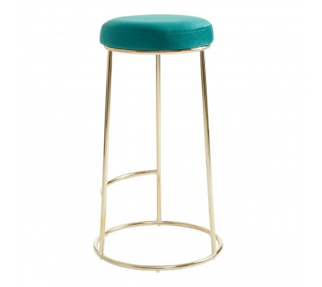 Green Velvet and Gold Tall Bar Stool