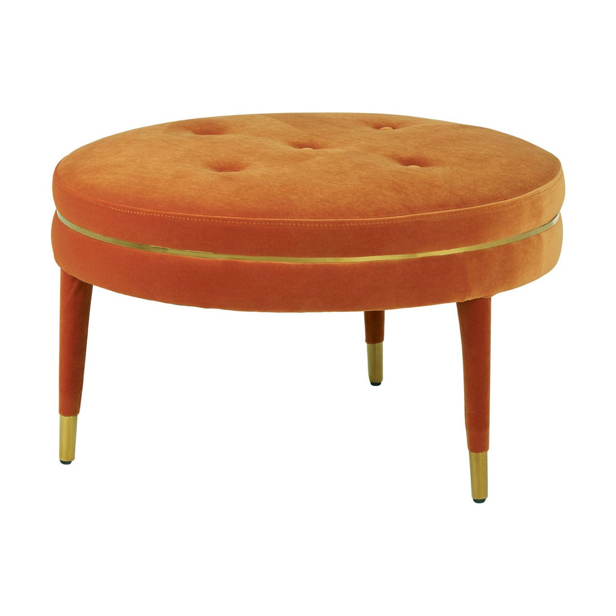 Orange Velvet Button Tufted Footstool