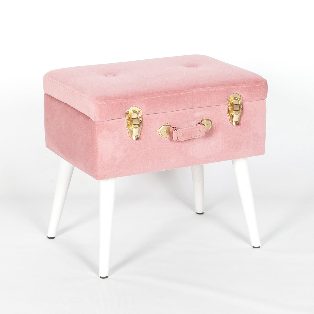 Chic Pink Suitcase Stool with White Legs