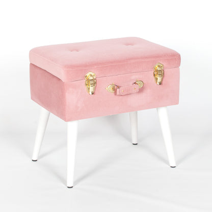 Chic Pink Suitcase Stool with White Legs