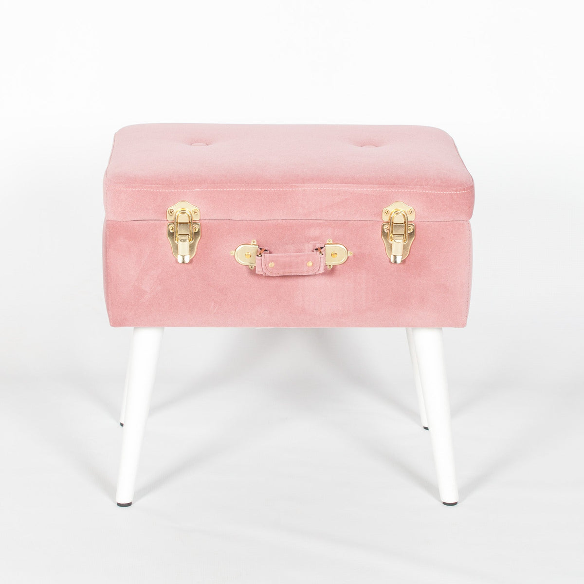 Chic Pink Suitcase Stool with White Legs