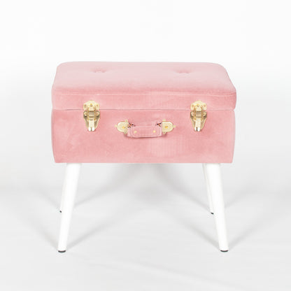 Chic Pink Suitcase Stool with White Legs