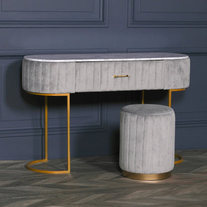 Deco Grey Velvet Stool with Gold Base