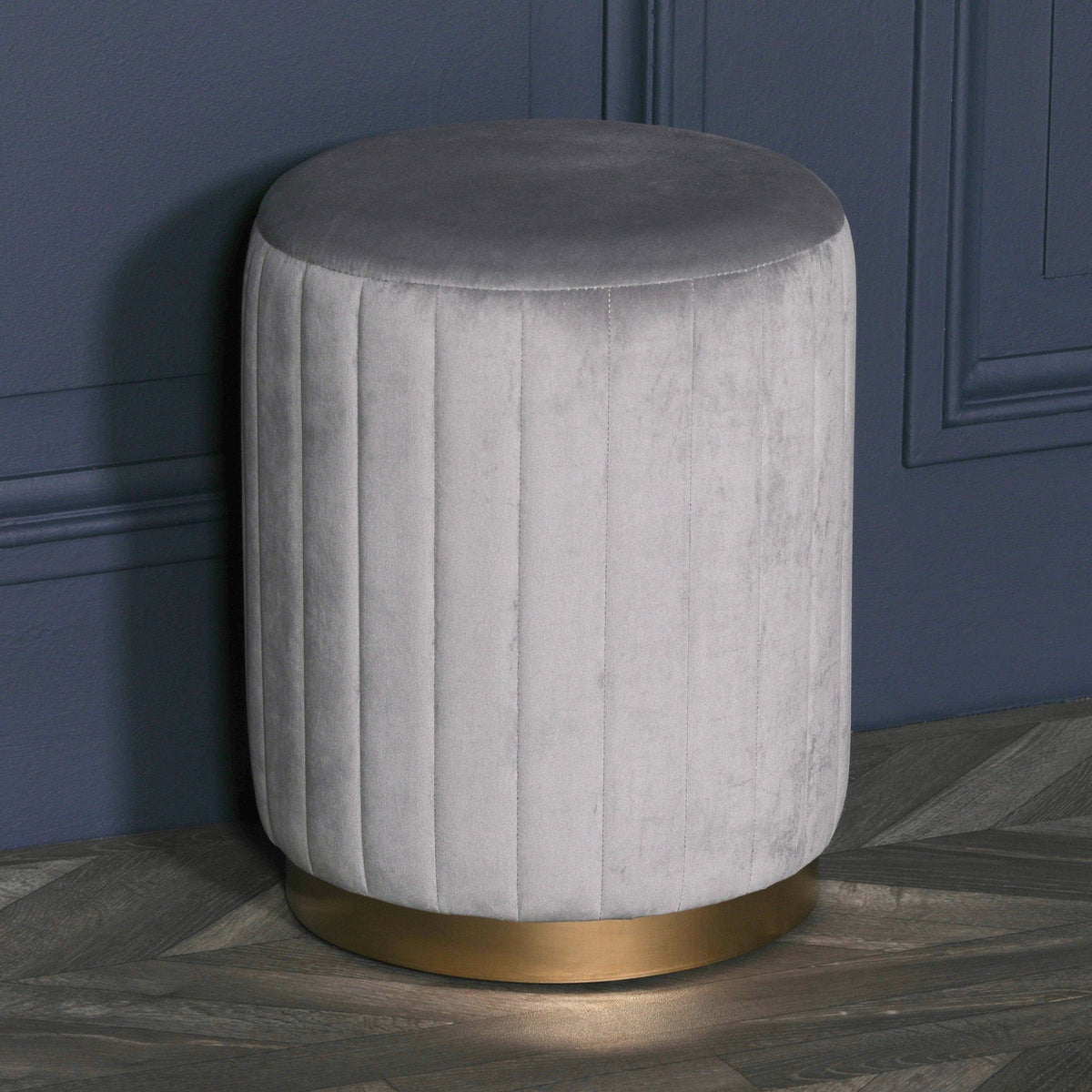 Deco Grey Velvet Stool with Gold Base