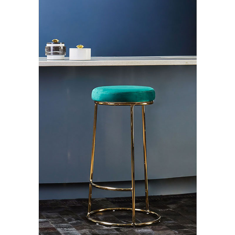 Green Velvet and Gold Tall Bar Stool